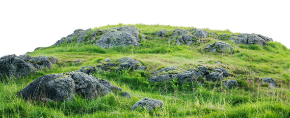 PNG Lush green rocky hilltop landscape