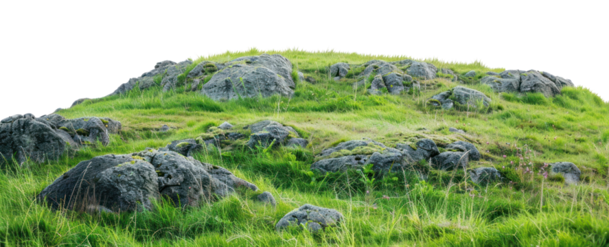 PNG Lush green rocky hilltop landscape