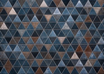 Dark grey anthracite mosaic tiles form a seamless geometric triangular pattern, creating a stylish abstract wallpaper or flooring texture for modern interior designs.