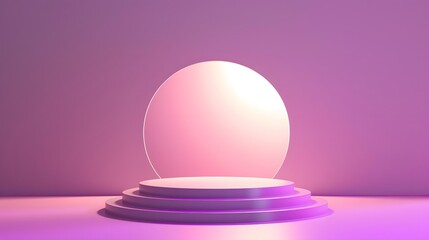 Obraz premium A minimalist pedestal showcasing a glowing sphere in soft pastel colors, creating a serene and modern atmosphere.