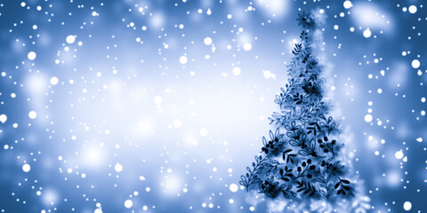 christmas background with Christmas tree on snow