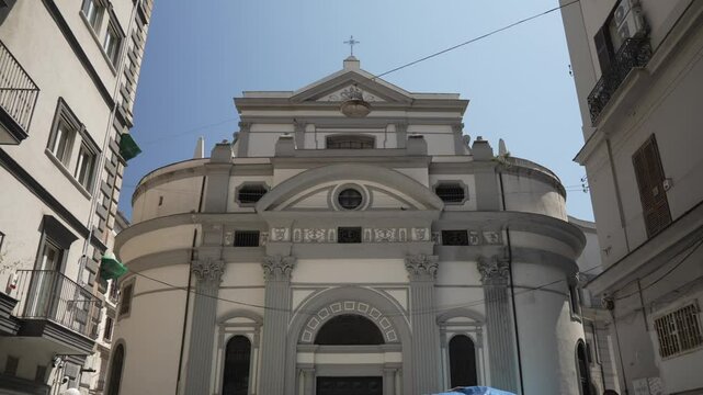 View of Basilica di San Pietro ad Aram and market stalls, Naples, Campania, Italy