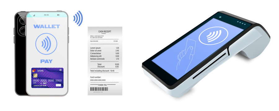 Vector Realistic 3d Payment Wi-Fi Machine, Smarthone. POS Terminal.