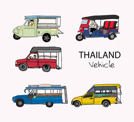 Local public transport in Thailand freehand drawing vector illustration