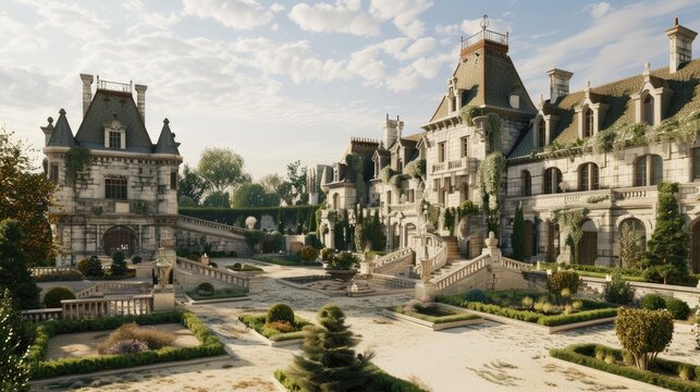 A grand estate with a Chateauesque architectural style