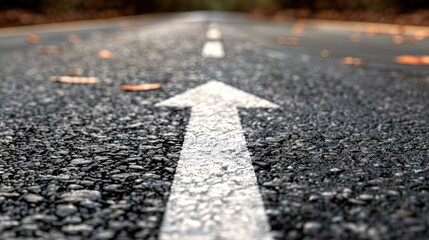Fototapeta premium A conceptual image featuring an asphalt road with a direction arrow, symbolizing the idea of choosing a path or direction, Generative Ai