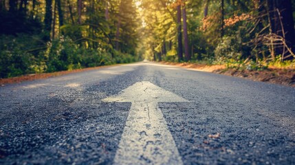 Obraz premium A conceptual image featuring an asphalt road with a direction arrow, symbolizing the idea of choosing a path or direction, Generative Ai