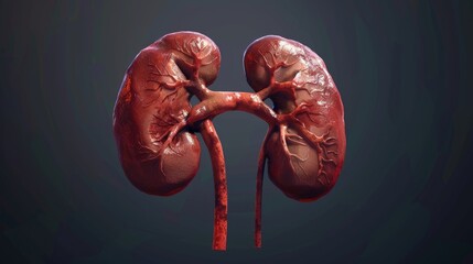 Diagram showing human kidney 3d renders ultra-realistic anatomy. human organ vector illustration