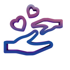 3D Neon Retro Icon - hands with heart