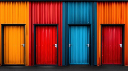 Two Colorful Alternately Corrugated Steel Walls Of Industrial Warehouse Buildings, Creating An Artistic Look