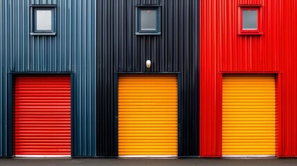 Two Colorful Alternately Corrugated Steel Walls Of Industrial Warehouse Buildings, Creating An Artistic Look