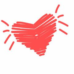 Red Heart hipster sunburst. Hand drawn sketch style. love quote. Retro. line art, doodle style. Perfect For Poster, Card, Invitation, Tshirt Print or Valentines Day Greeting Card. Vector illustration