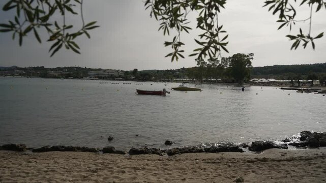 View of Dassia Beach and Ionian Sea, Dassia, Corfu, Ionian Islands, Greek Islands, Greece