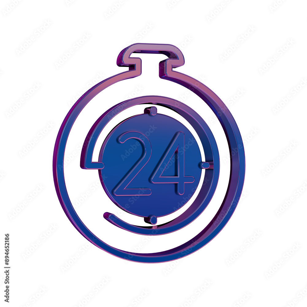 Poster 3d neon retro icon - 24 hours timer symbol