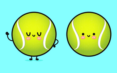 Cute funny Tennis ball. Vector hand drawn cartoon kawaii character illustration icon. Isolated on blue background. Tennis ball character concept