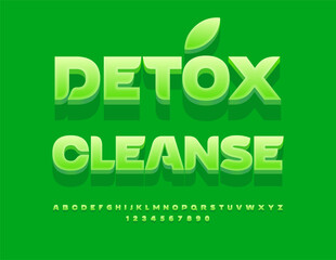 Vector eco logo Detox Cleanse. Stylish Green 3D Font. Trendy cool Alphabet Letters and Numbers set.