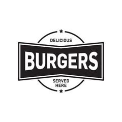 Delicious Burgers served here sign stamp