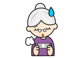 お金を見てため息をつくおばあちゃん