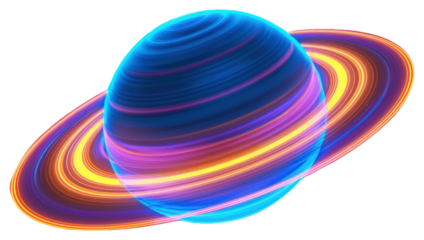 PNG Vibrant neon planet rings illustration