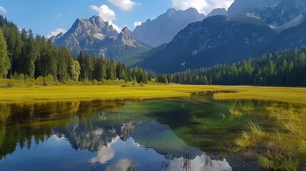 Fototapeta premium The Karwendel Mountain Park Wildlife Reserve in the Alps, Austria, showcasing the rugged alpine landscape and diverse wildlife of the region.