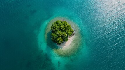Solitude's Embrace: An emerald isle, kissed by turquoise waters, offers a vision of tranquil isolation in this breathtaking aerial vista. 