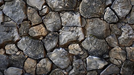 Fototapeta premium A stone wall texture background, showcasing the natural patterns and colors of the stones.