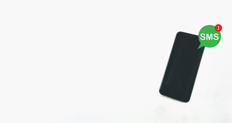 Smartphone with New SMS in Speech Bubble on White Background  Ideal for Social Media and Messaging Apps,notification.