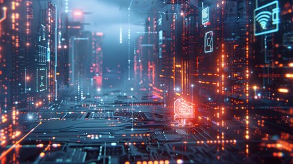 Obraz premium Cyberpunk Cityscape of Lights and Technology