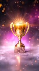 Podium scene, silver prize, winning trophy, copy space, honor and victory, dynamic, Double exposure, sports hall