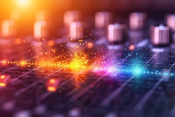 Obraz premium Music frequency, sound signal, waveform pattern, selective focus, audio aesthetics, ethereal, Composite, soundboard