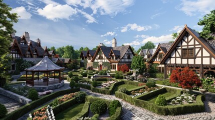 A grand estate with a Tudor Revival architectural style