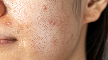 Obraz premium Kojic Acid Lightening Acne Scars on South Korean Woman’s Face with Focus on Even Skin Tone and Clear Complexion