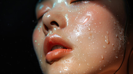 Obraz premium Acne Treatment with Phytic Acid Exfoliant on South Korean Woman's Face Revealing Smooth Skin