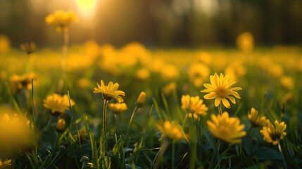 Obraz premium Field of yellow flowers during spring