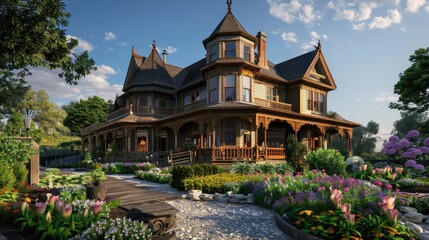 Fototapeta premium A grand Victorian mansion with intricate woodwork