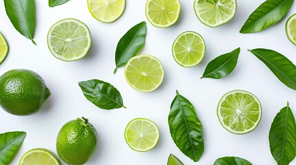 Lime Fruit Pattern with Green Leaves