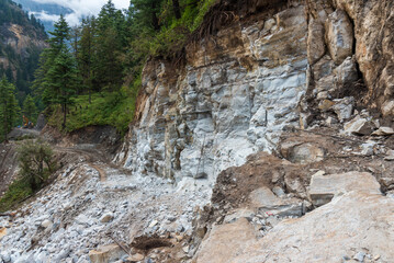 Road construction process in the Himalayas in Nepal.