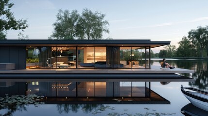 Obraz premium A luxurious floating home with a sleek