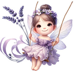 Fototapeta premium Cute Lavender Fairy with Flowers Clipart, Flower Fairy Illustration