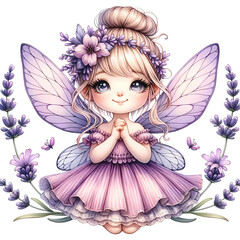 Cute Lavender Fairy with Flowers Clipart, Flower Fairy Illustration