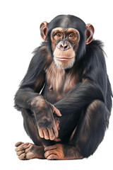 Young Chimpanzee sitting in front of transparent background