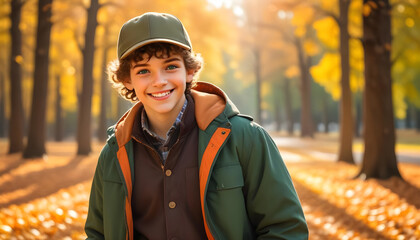 A Portrait of a Smiling Boy with Brown Curls