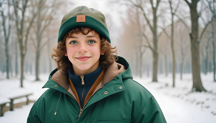 A Portrait of a Smiling Boy with Brown Curls