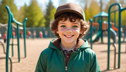 A Portrait of a Smiling Boy with Brown Curls