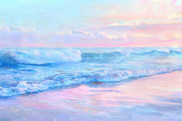 A pastel-toned seaside with soft, gentle waves