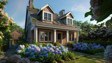 Fototapeta premium A luxury coastal cottage with a Cape Cod design