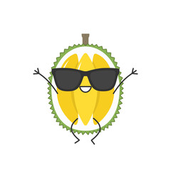 Durian fruit jumping greeting cute character cartoon sweet smiling face cheerful kawaii joy happy emotions icon vector illustration.