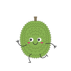 Durian fruit running cute character cartoon sweet smiling face kawaii happy emotions icon vector illustration.
