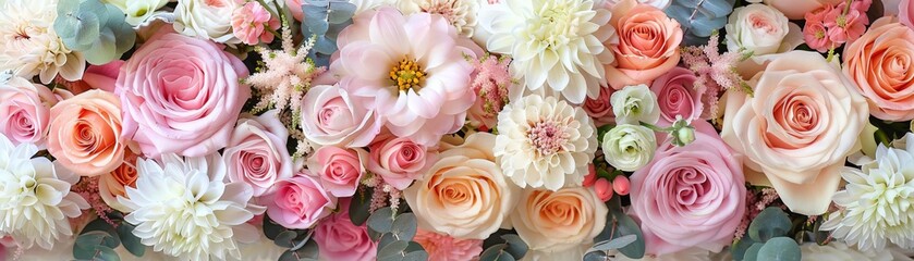 Fresh wedding flower decor with pastel colors, wedding flowers, elegant ceremony decor