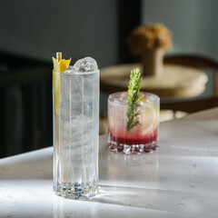 Elderflower iced summer drink. Bar cocktail. Summer drink.